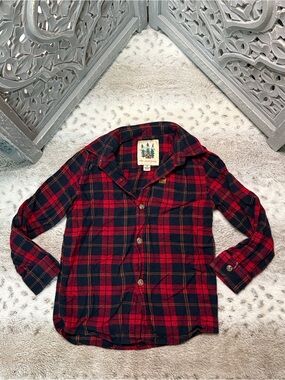 Kiel James Patrick flannel button up shirt boys size 6 red black plaid Christmas